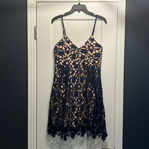 Boutique Dress - Navy Lace with Tan Underlay - Size M